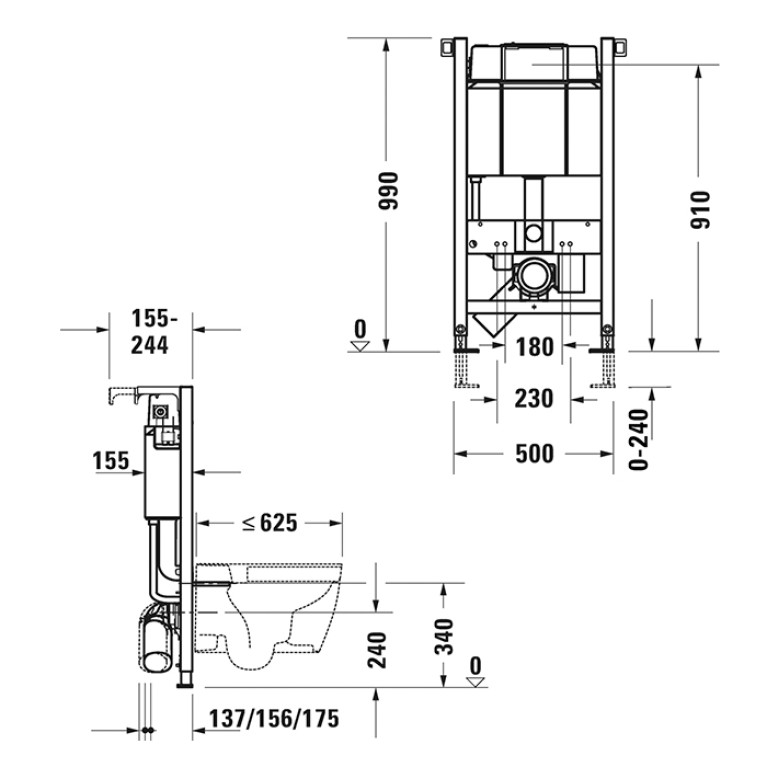 Duravit DuraSystem Рама для установки подвесного унитаза Standard 99 см, 990x500x155 мм