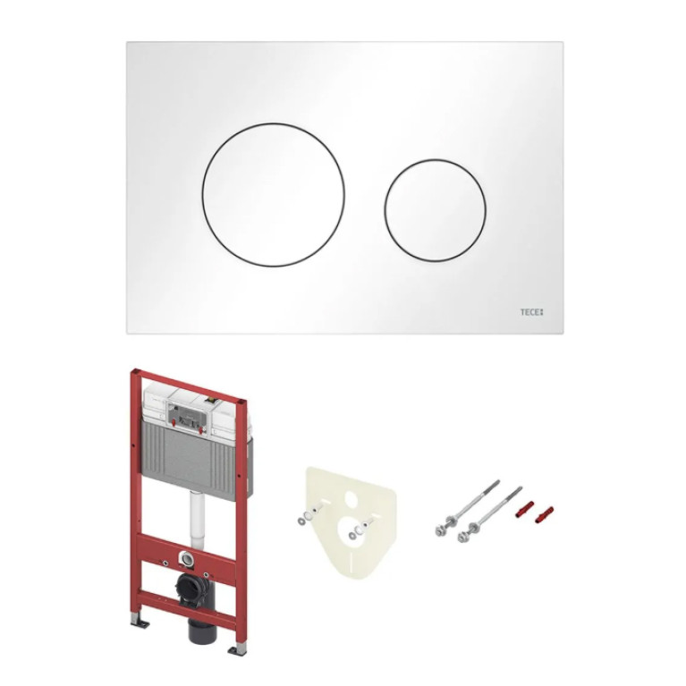 TECE Комплект (4в1) TECEbase 3.0 c кронштейнами, звукоизоляция, панель смыва TECEloop белая глянцевая (латунный вентиль)