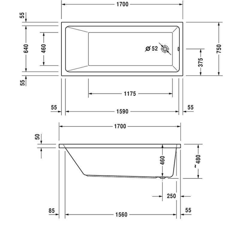 Duravit Vero Air Ванна 1700x750мм,  built-in, Цвет белый