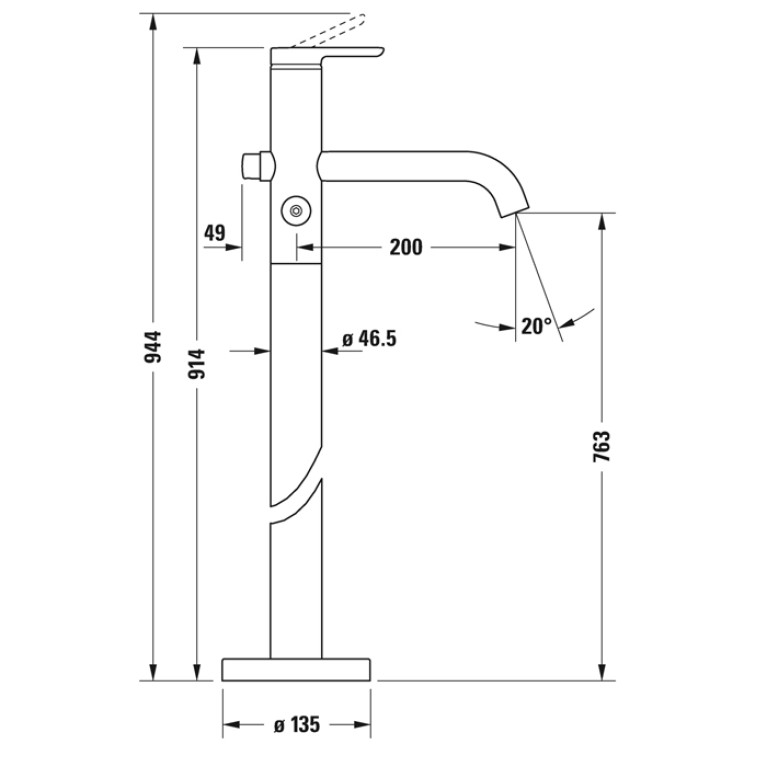 Duravit C.1 Смеситель для ванны, напольный, h=914мм с ручным душем, цвет: хром