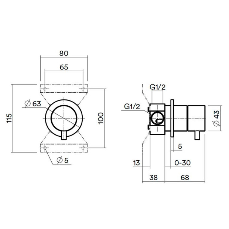 QuadroDesign SOURCE/OTTAVO IN044OR Встраиваемая часть переключателя из стены на 2 потребителя, Pink gold PVD
