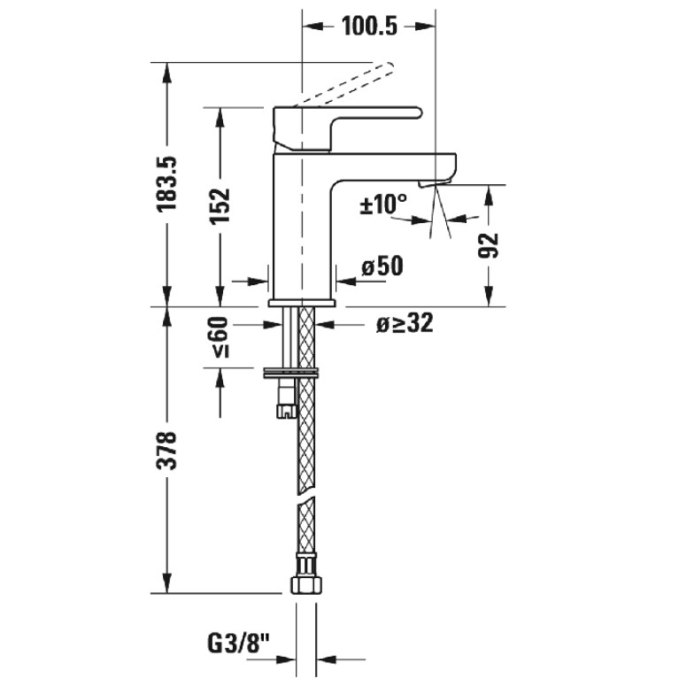 Duravit B.2 Смеситель для раковины, на 1 отв., излив 101мм, h=152мм, цвет: хром