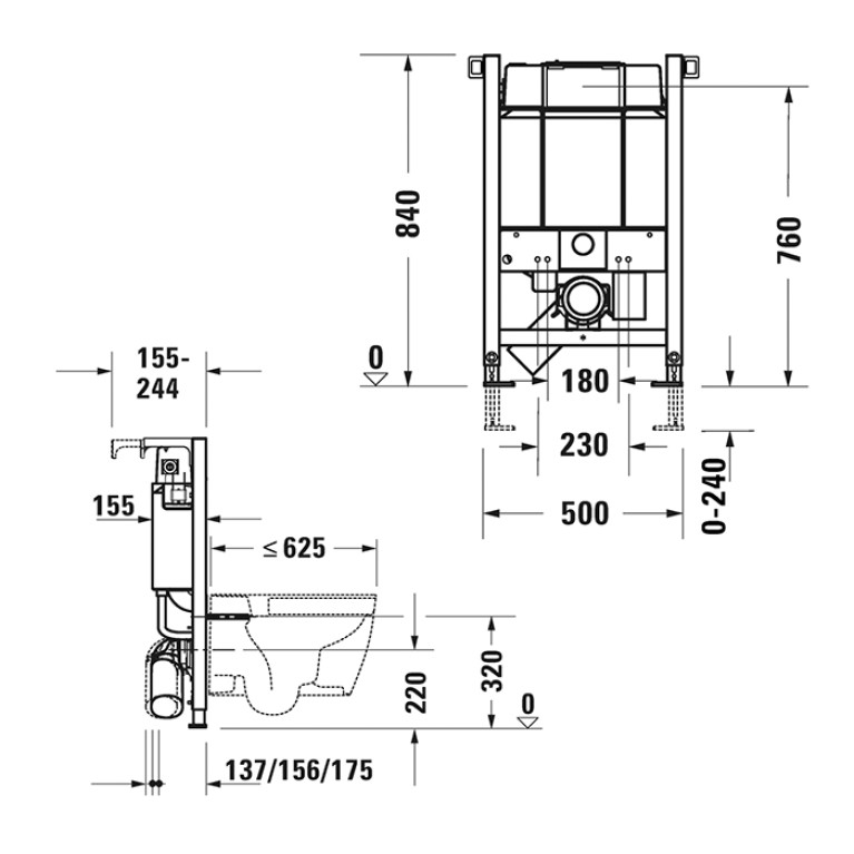 Duravit DuraSystem Рама для установки подвесного унитаза Standard 84 см 840x500x155 мм