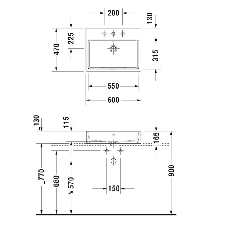 Duravit Vero Air Раковина 600мм, без перелива, с площадкой, с 3 отв. под смеситель, на столешницу, Цвет белый