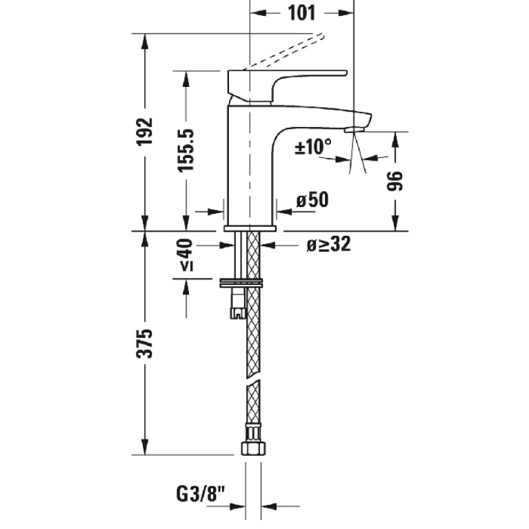 Duravit B.1 Смеситель для раковины, на 1 отв., излив 101мм, h=155,5мм, цвет: хром