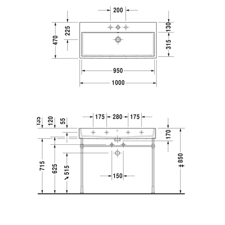 Duravit Vero Air Раковина 100cm,  с переливом, с площадкой, без отв. под смеситель,  на столешницу, Цвет белый