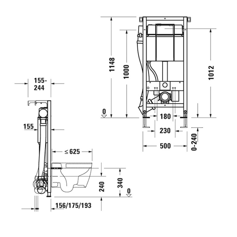 Duravit DuraSystem Рама для установки подвесного унитаза 1148x500x155 мм, с бачком 9л, ручная нейтрализация запаха