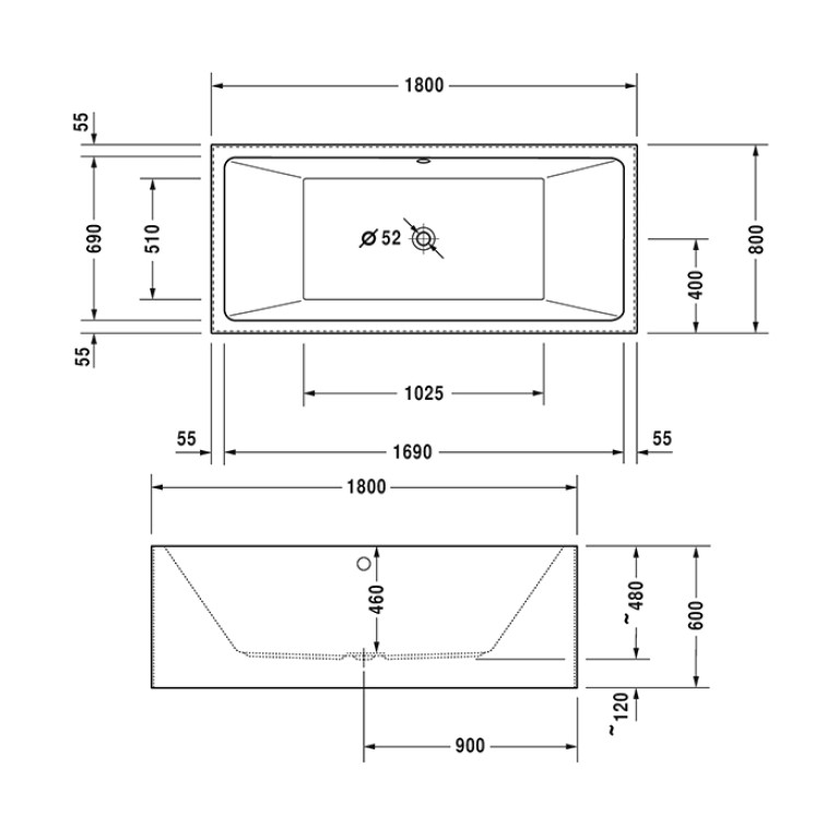 Duravit Vero Air Ванна 1800x800мм, цвет белый,на каркасе и акрил. панелью,напольнаяT