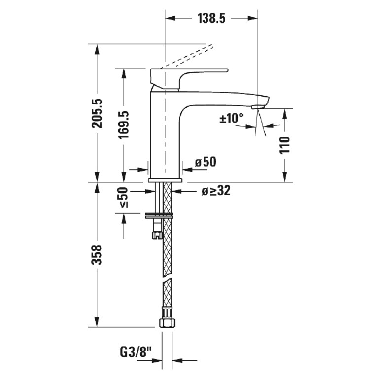 Duravit B.1 Смеситель для раковины, на 1 отв., излив 139мм, h=170мм, цвет: хром
