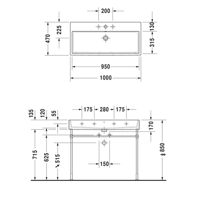 Duravit Vero Air Раковина 100cm,  с переливом, с площадкой, с 1 отв. под смеситель,  на столешницу, Цвет белый