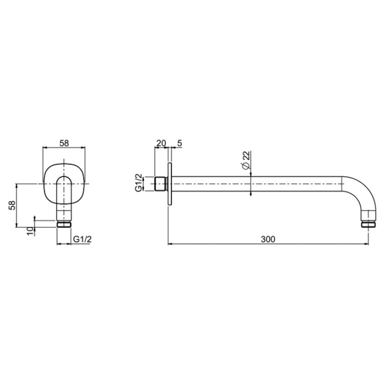 QuadroDesign SUPER BD003AS_300MM Держатель верхнего душа из стены 300 мм, цвет Brushed Stainless Steel