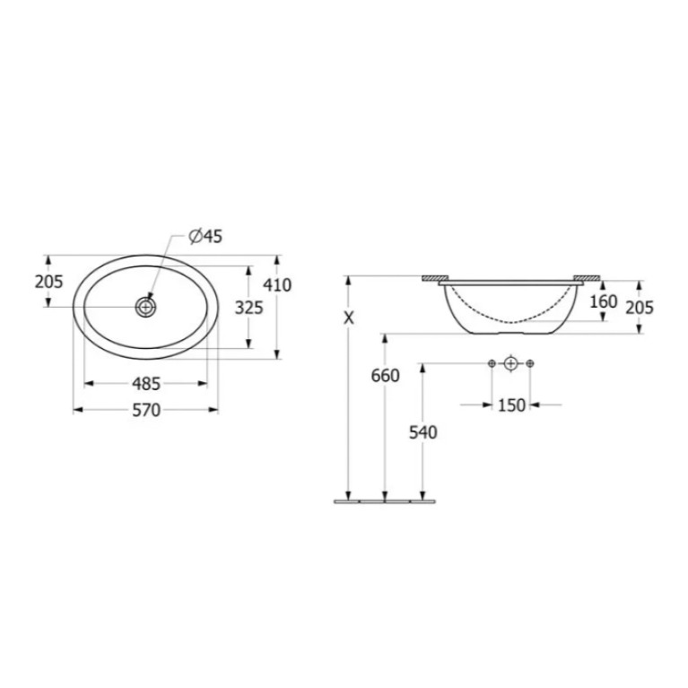 VilleroyBoch LoopFriends Раковина встр. под столешницу 485*325*215, с переливом, цвет альпийский белый