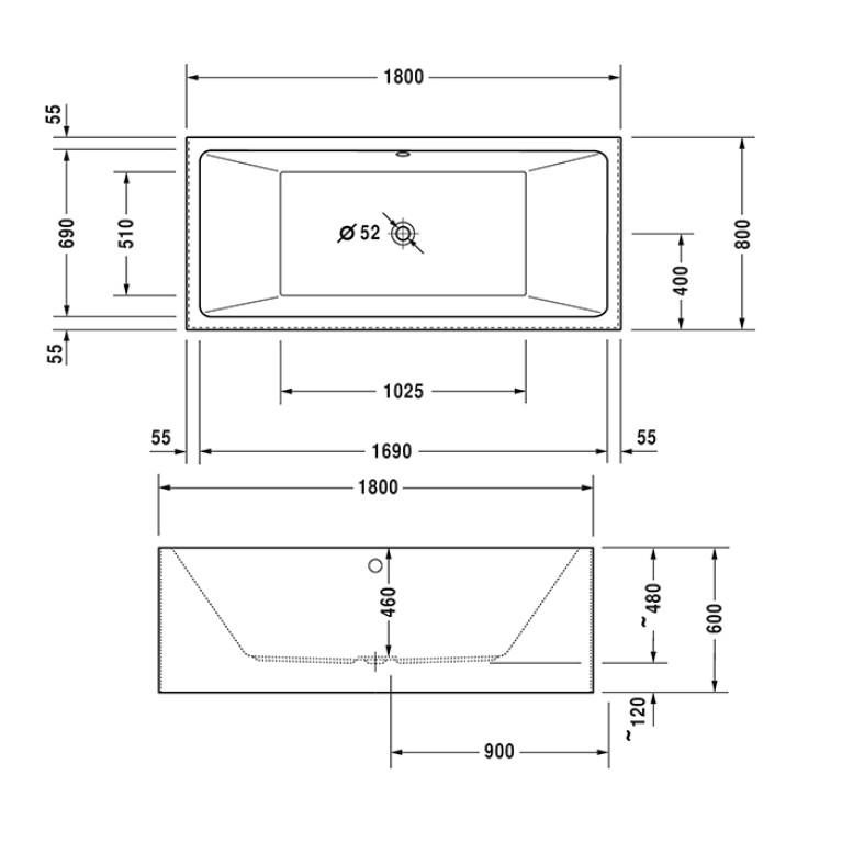 Duravit Vero Air Ванна 1800x800мм, Vorwand, цвет белый,на каркасе и акрил. панелью