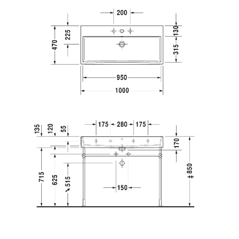 Duravit Vero Air Раковина 100cm,  без перелива, с площадкой, без отв. под смеситель, Цвет белый