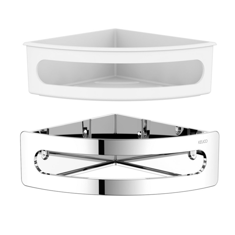 Keuco ELEGANCE Угловая полочка для душа, съемная вставка (небьющаяся и нечувств. к УФ), скрытый крепеж в к-те цвет: белый/хром