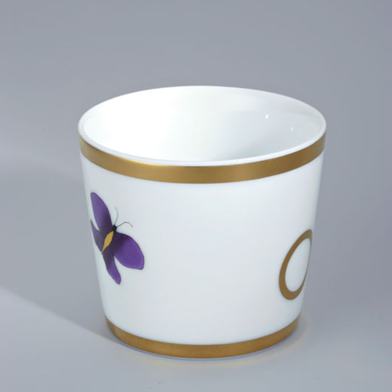 THG CAPUCINE MAUVE DECOR OR Китайская лакированная коробка с белой керамической крышкой &Oslash;126 мм., middle size, декор золото/лиловый, цвет золото