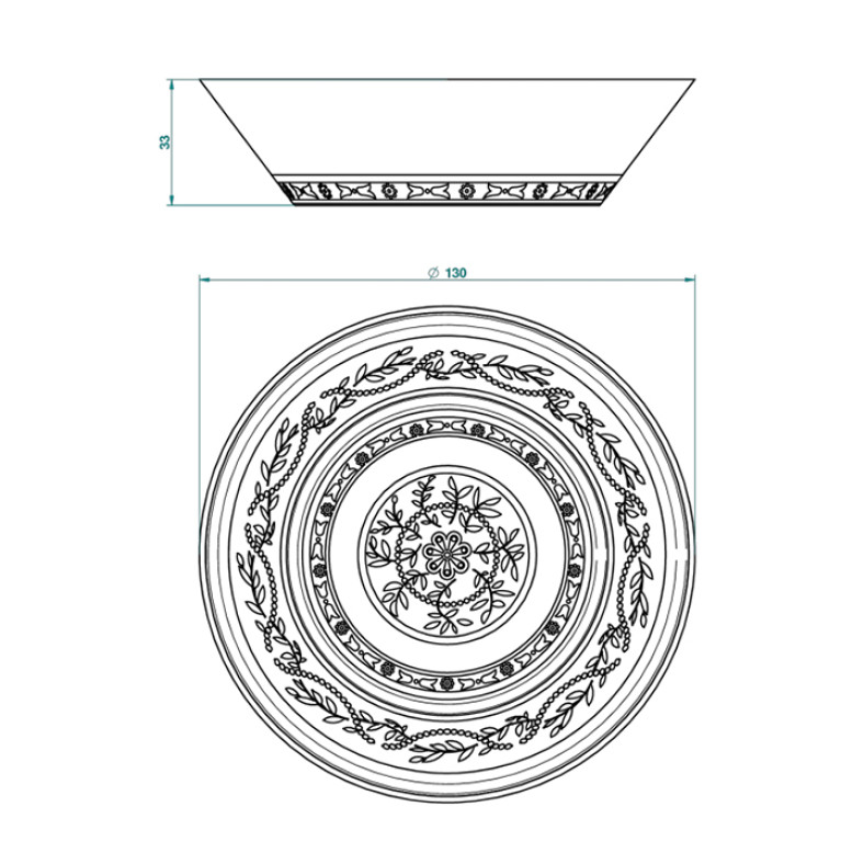 THG MARQUISE NOIR DECOR OR Блюдо керамическое &oslash;130 мм., настольное, декор черный/золото, цвет белый