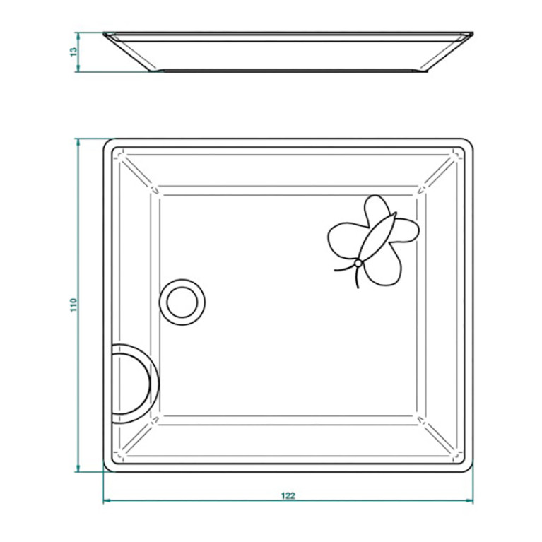 THG CAPUCINE VERT DECOR PLATINE Поднос керамический 122х110 мм., настольный, small size, декор платина/зеленый, цвет белый