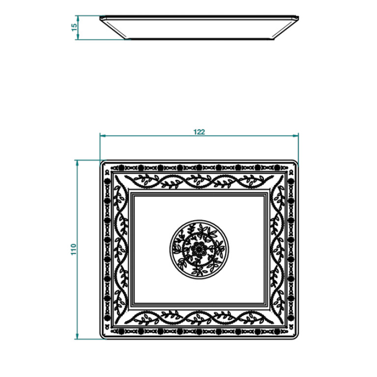 THG MARQUISE NOIR DECOR OR Поднос керамический 122х110 мм., настольный, small size, декор черный/золото, цвет белый