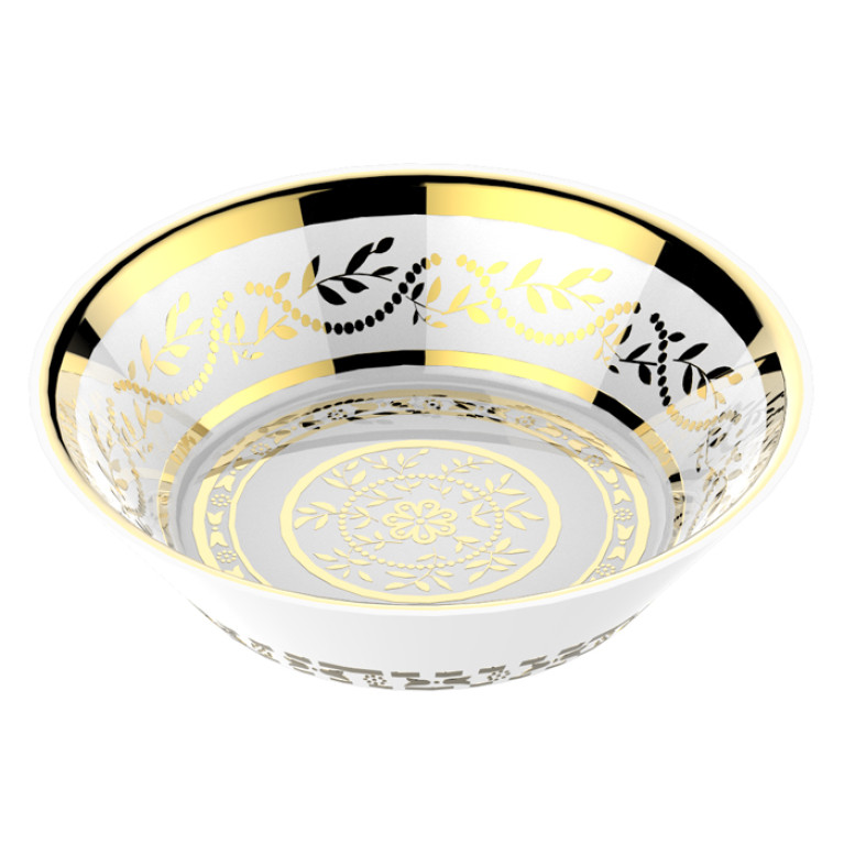 THG MARQUISE NOIR DECOR OR Блюдо керамическое &oslash;130 мм., настольное, декор черный/золото, цвет белый