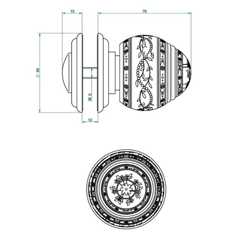 THG MARQUISE BLANC DECOR PLATINE Ручка дверная одинарная, декор белый/платина, цвет хром