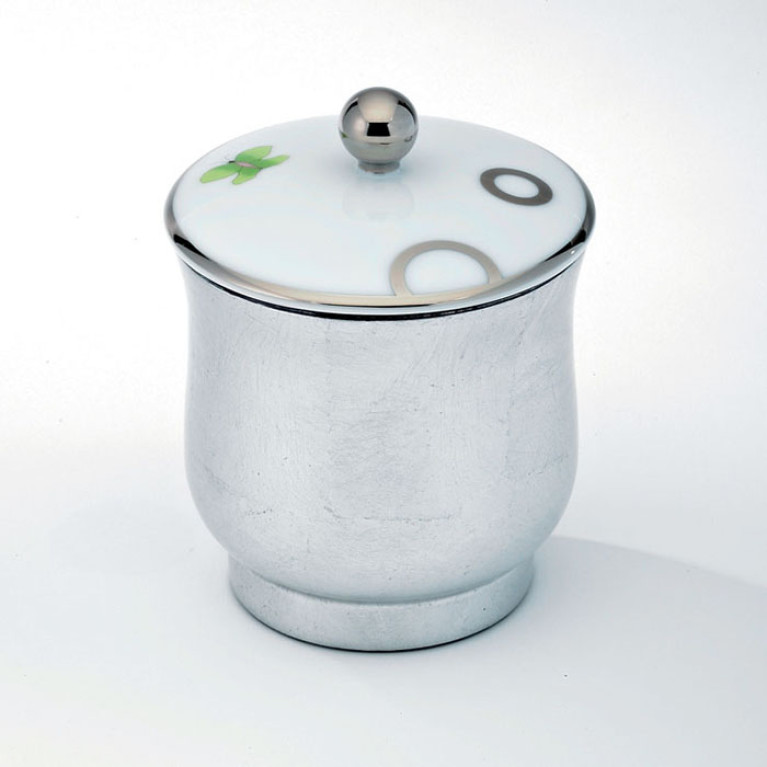 THG CAPUCINE VERT DECOR PLATINE Китайская лакированная коробка с белой керамической крышкой &Oslash;94 мм., small size, декор платина/зеленый, цвет платина
