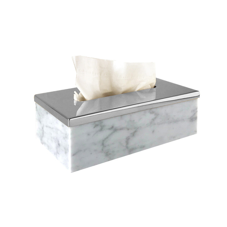 3SC Elegance MARMO Контейнер для салфеток 23х12,5хh7см, цвет: мрамор bianco carrara/хром