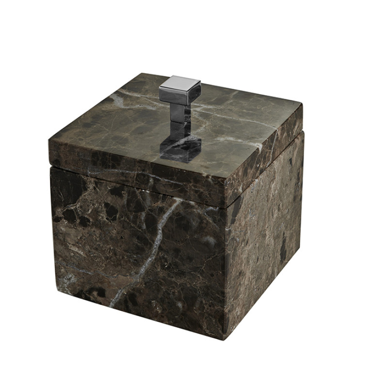 3SC Palace MARMO Баночка универсальная, 11x11xh13,5 см, с крышкой, настольная, цвет: мрамор Emperador dark/хром
