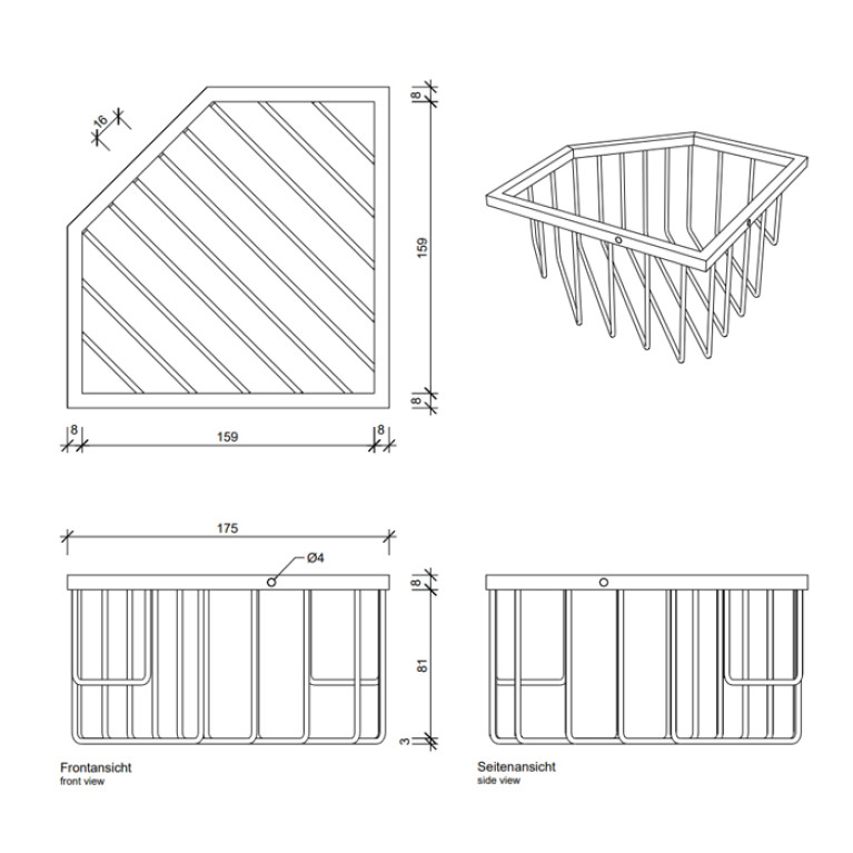 Decor Walther WA ECK1 Корзина универсальная 18x18x9.5см для душа, угловая, подвесная, цвет: золото
