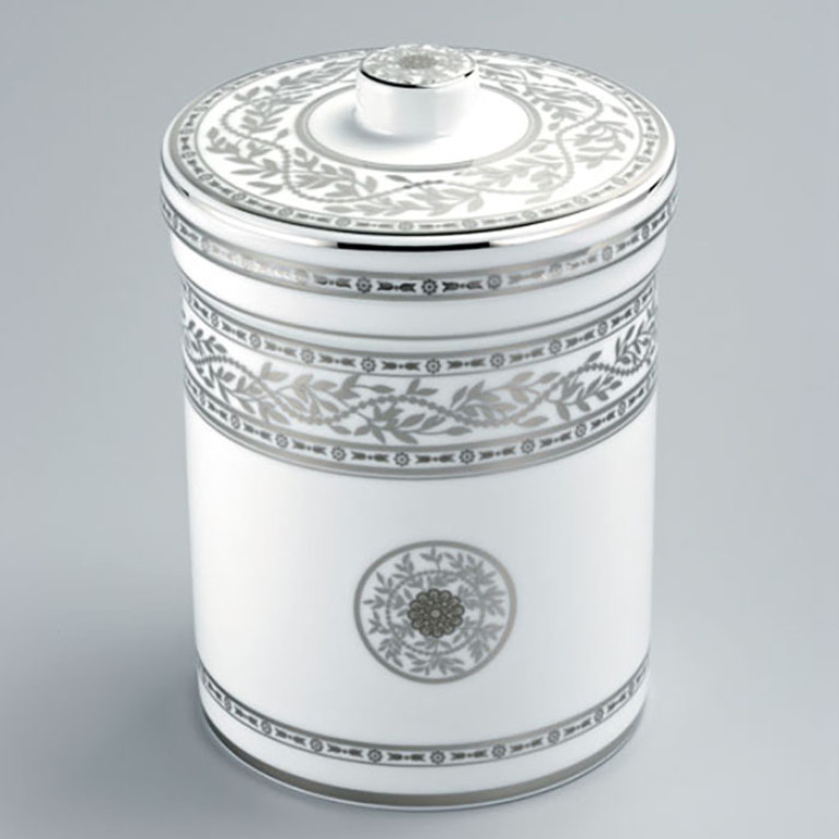 THG MARQUISE BLANC DECOR PLATINE Банка керамическая с крышкой, настольная, декор платина, цвет белый