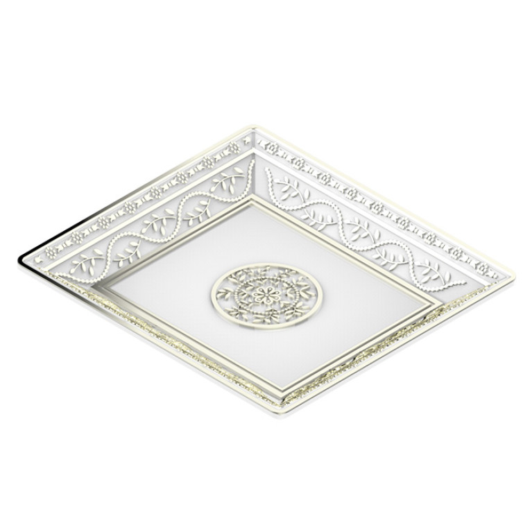 THG MARQUISE BLANC DECOR PLATINE Поднос керамический 122х110 мм., настольный, small size, декор платина, цвет белый