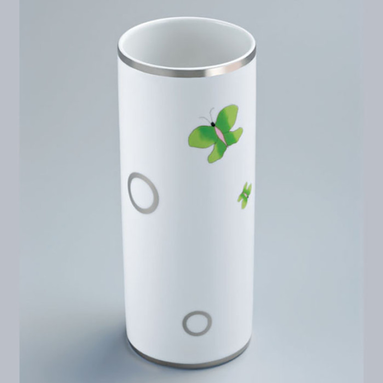 THG CAPUCINE VERT DECOR PLATINE Ваза керамическая, настольная, декор платина/зеленый, цвет белый