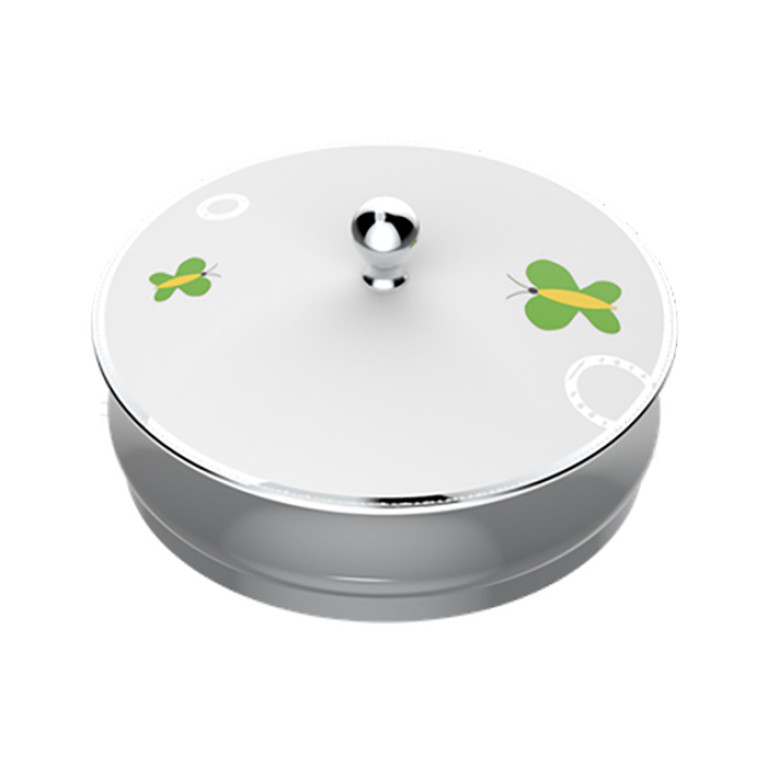 THG CAPUCINE VERT DECOR PLATINE Китайская лакированная коробка с белой керамической крышкой &Oslash;180 мм., big size, декор платина/зеленый, цвет платина