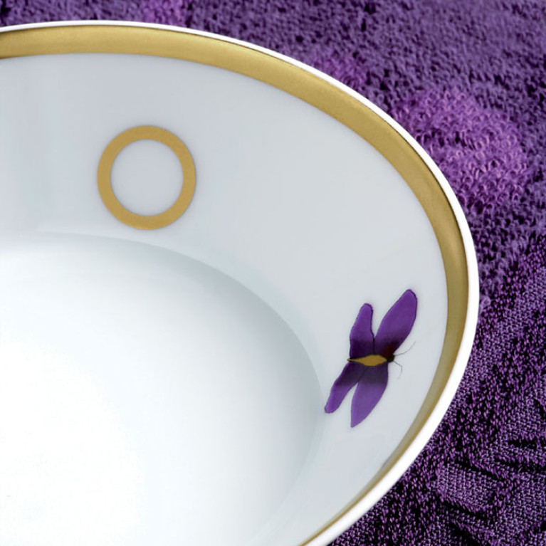THG CAPUCINE MAUVE DECOR OR Поднос керамический 220х198 мм., настольный, large size, декор золото/лиловый, цвет белый
