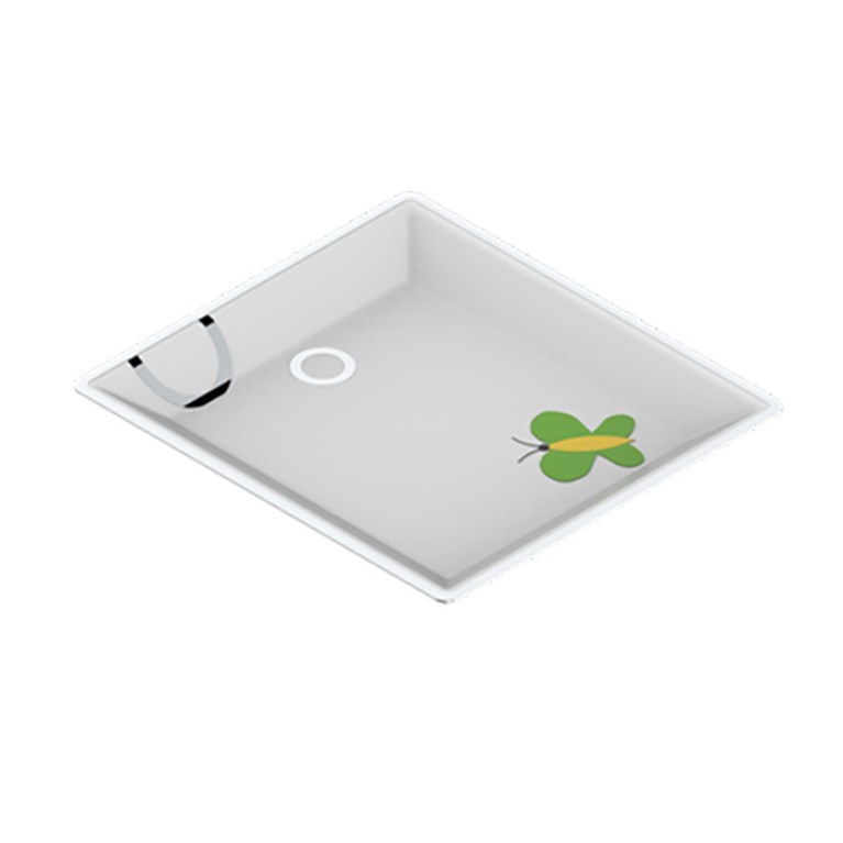 THG CAPUCINE VERT DECOR PLATINE Поднос керамический 122х110 мм., настольный, small size, декор платина/зеленый, цвет белый