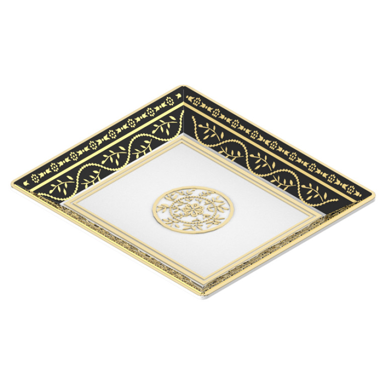 THG MARQUISE NOIR DECOR OR Поднос керамический 122х110 мм., настольный, small size, декор черный/золото, цвет белый