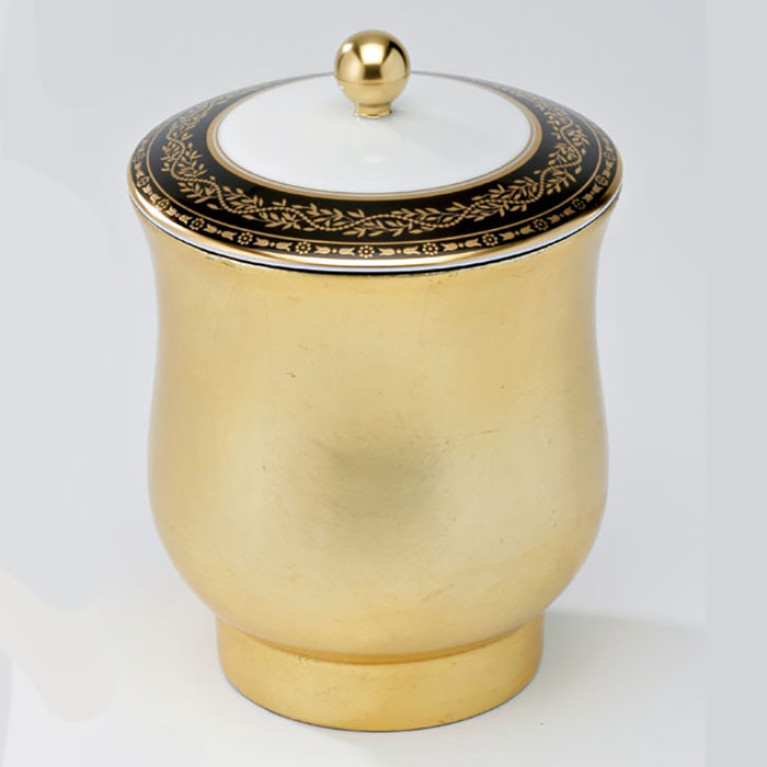 THG MARQUISE NOIR DECOR OR Китайская лакированная коробка с белой керамической крышкой &Oslash;126 мм., middle size, декор черный/золото, цвет золото
