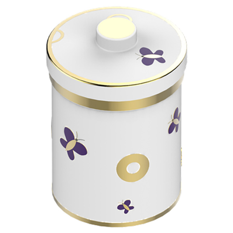 THG CAPUCINE MAUVE DECOR OR Банка керамическая с крышкой, настольная, декор золото/лиловый, цвет белый