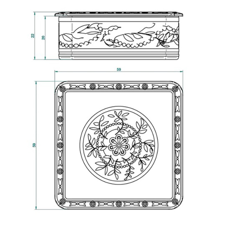 THG MARQUISE BLANC DECOR PLATINE Коробка для таблеток керамическая, квадратная 55х55 мм., настольная, декор платина, цвет белый