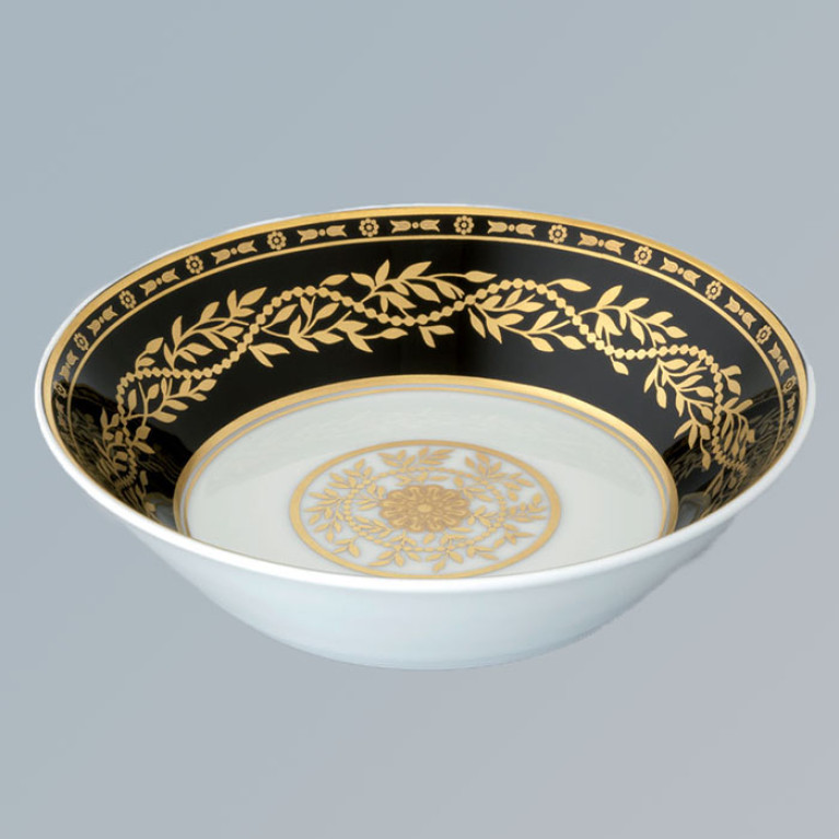 THG MARQUISE NOIR DECOR OR Блюдо керамическое &oslash;130 мм., настольное, декор черный/золото, цвет белый