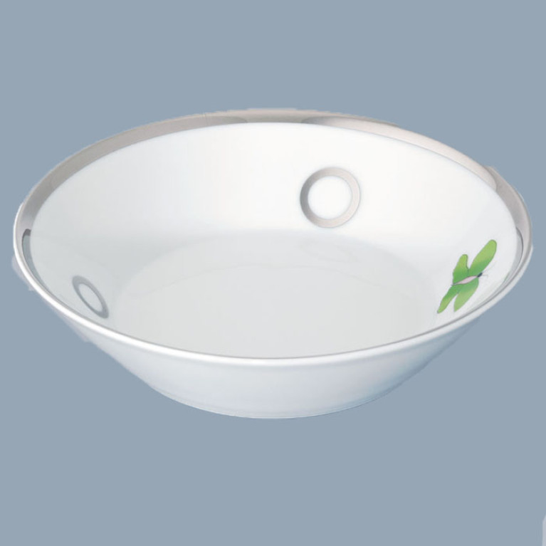 THG CAPUCINE VERT DECOR PLATINE Блюдо керамическое &oslash;130 мм., настольное, декор платина/зеленый, цвет белый