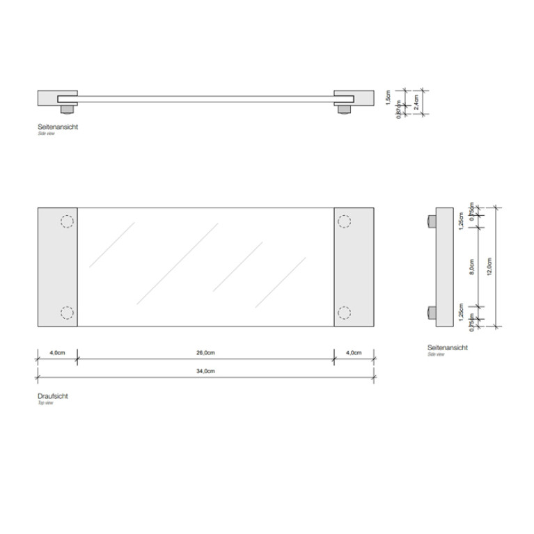 Decor Walther Classic Tab 34 Лоток универсальный 34x12см, прозрачное стекло, цвет: хром