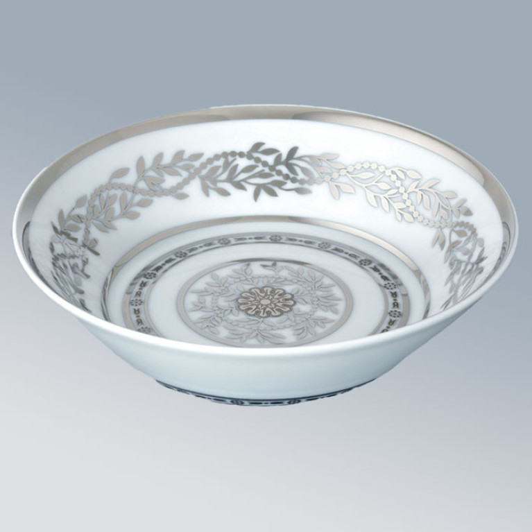 THG MARQUISE BLANC DECOR PLATINE Блюдо керамическое &oslash;130 мм., настольное, декор платина, цвет белый