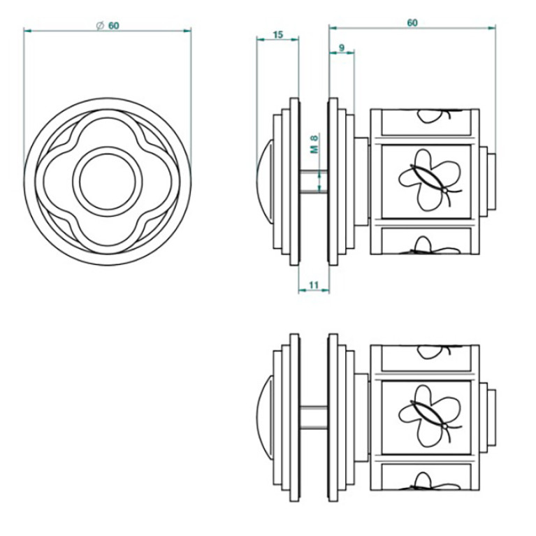 THG CAPUCINE VERT DECOR PLATINE Ручка дверная одинарная, декор платина/зеленый, цвет хром