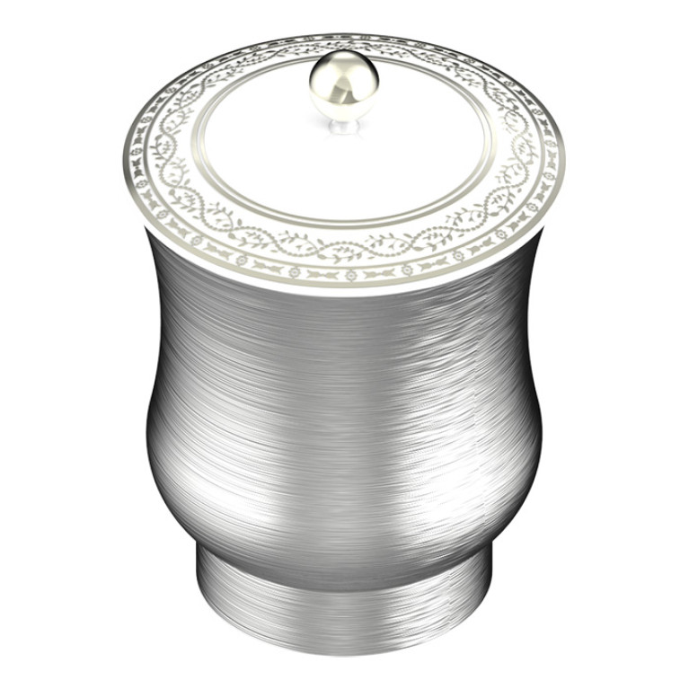 THG MARQUISE BLANC DECOR PLATINE Китайская лакированная коробка с белой керамической крышкой &Oslash;126 мм., middle size, декор платина, цвет серебро