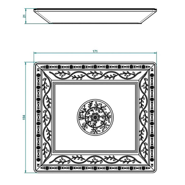 THG MARQUISE NOIR DECOR OR Поднос керамический 171х154 мм., настольный, middle size, декор черный/золото, цвет белый