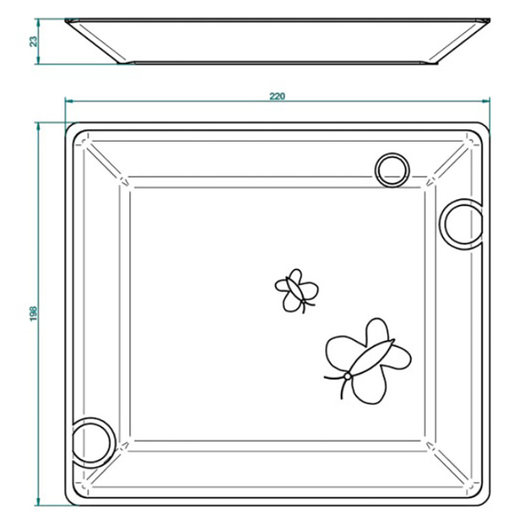 THG CAPUCINE VERT DECOR PLATINE Поднос керамический 220х198 мм., настольный, large size, декор платина/зеленый, цвет белый