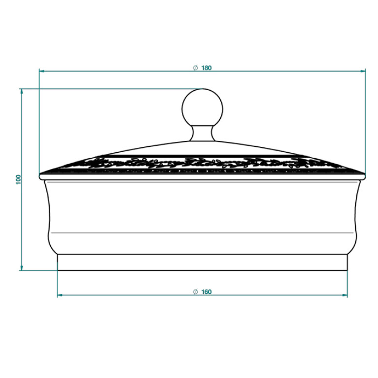 THG MARQUISE NOIR DECOR OR Китайская лакированная коробка с белой керамической крышкой &Oslash;180 мм., big size, декор черный/золото, цвет золото