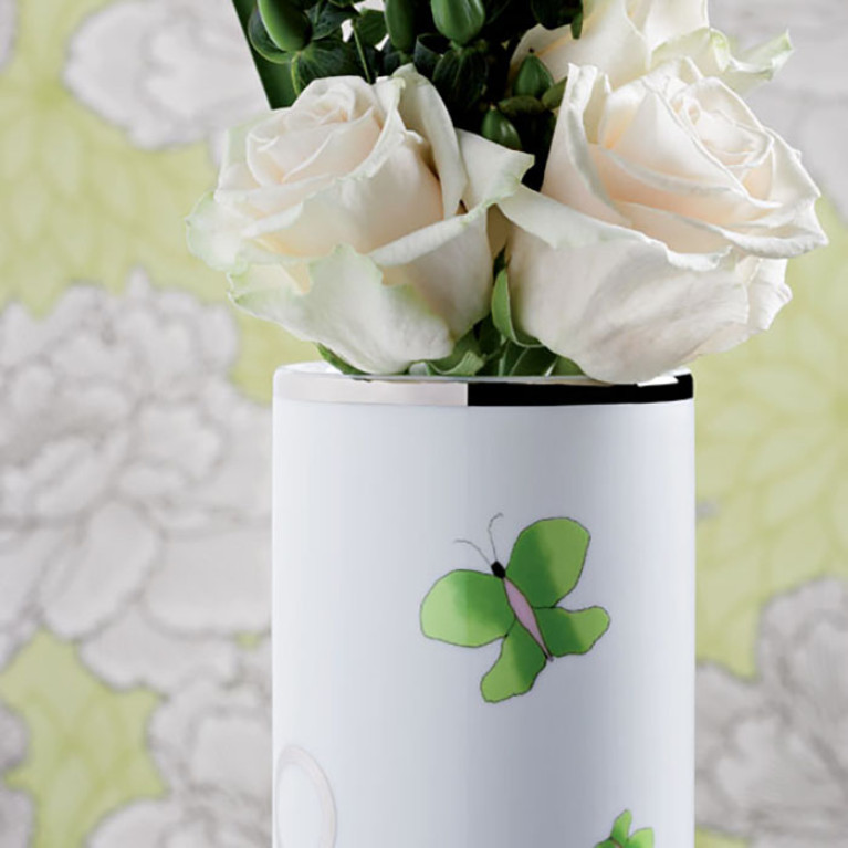 THG CAPUCINE VERT DECOR PLATINE Ваза керамическая, настольная, декор платина/зеленый, цвет белый