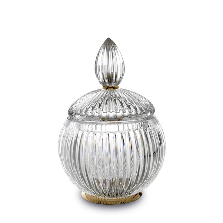 3SC Elegance Баночка универсальная, D=12/h18 см, с крышкой, настольная, цвет: прозрачный хрусталь/золото 24к. opaco